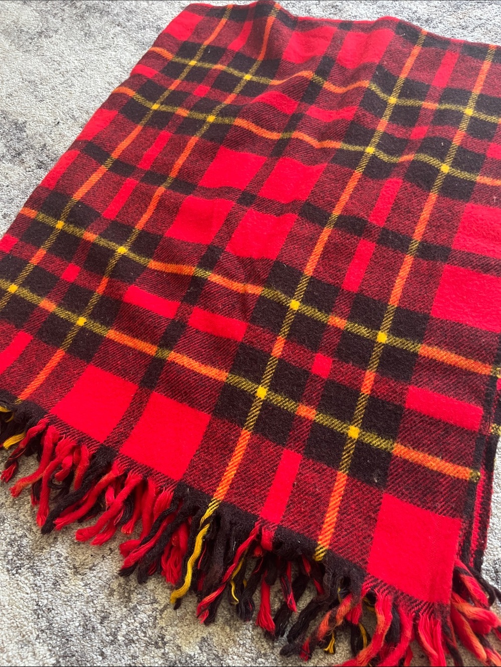 Faribo Red Tartan Plaid Fringe Blanket
